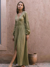 Giselle V-neck Plisse Maxi Milkmaid Dress-Sunfere